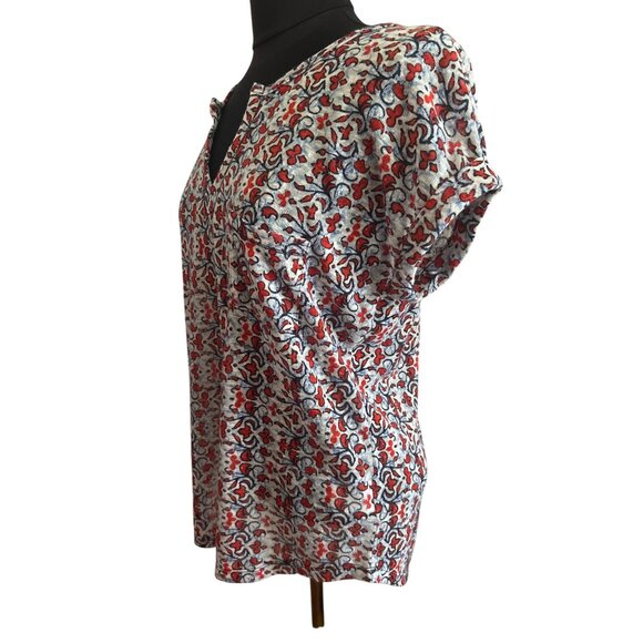 Dept. 222 Womens Short Sleeve V Neck Red & Blue Lightweight Patterned Top Small - Picture 2 of 8